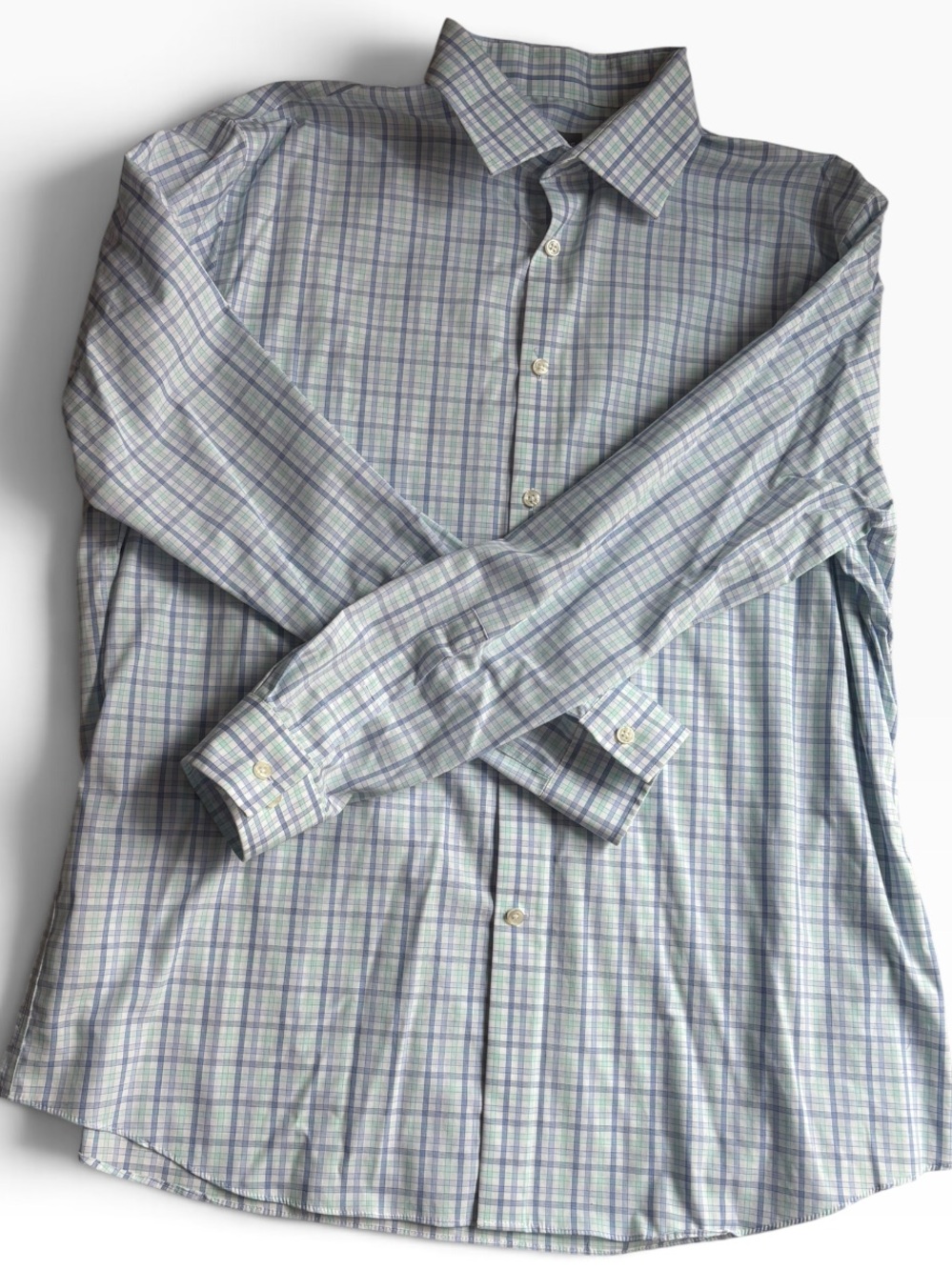Michael Kors Men's Gray and Blue Plaid Dress Shirt no iron